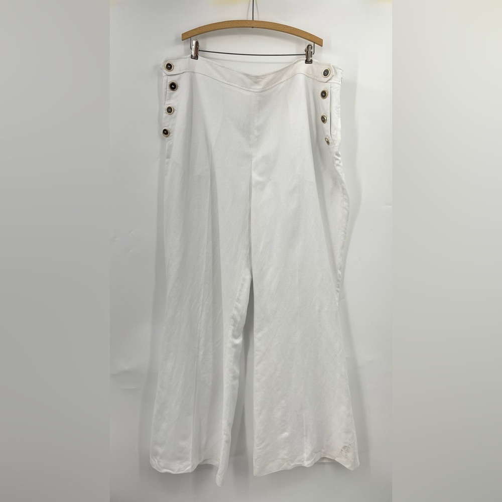 Karen Millen 20 100% linen wide leg trouser 0633 sailor white high rise straight